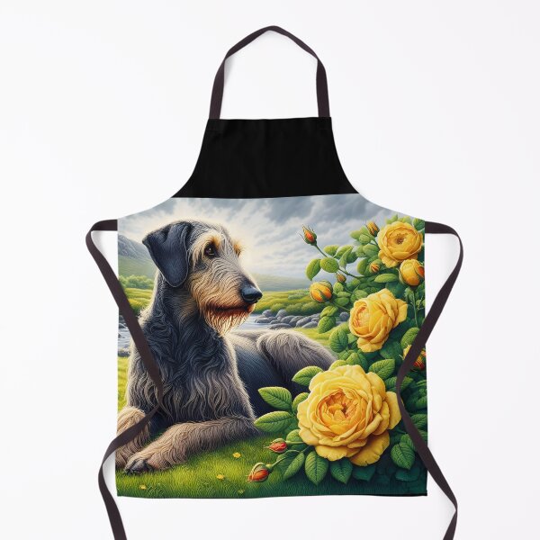 Item preview, Scottish Deerhound next to a Yellow Rose Bush designed and sold by EmeraldeaArt.