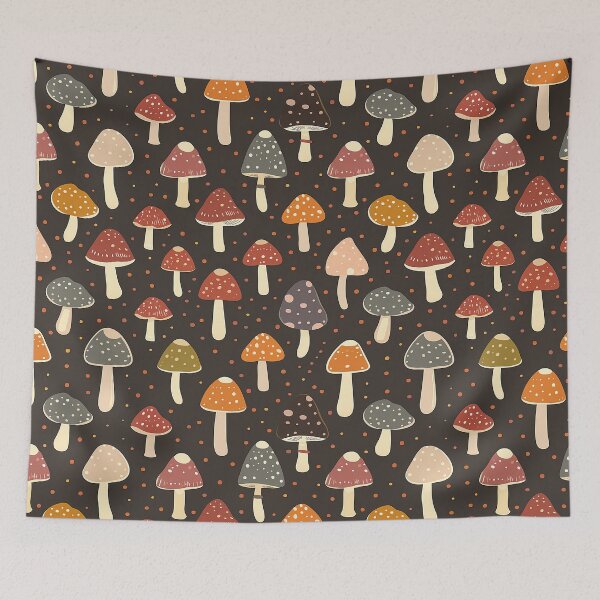 Item preview, Mushrooms pattern - goblincore aesthetic - neutral earthy colors - gift for forage lovers - nature forest amanita muscaria foraging designed and sold by Fantasy Cache.