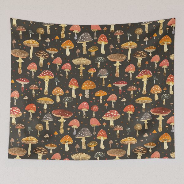 Item preview, Mushrooms pattern - goblin core aesthetic - neutral earthy colors - gift for forage lovers - nature forest amanita muscaria foraging designed and sold by Fantasy Cache.