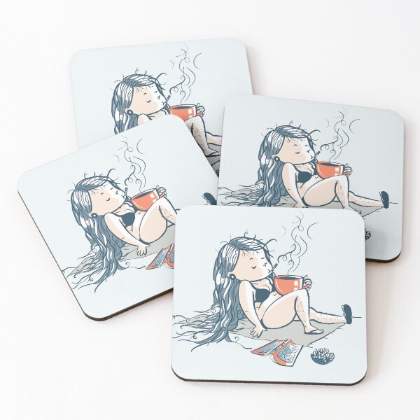 Item preview, Nerd girl relaxing with a black coffee mug in the sun during summer time designed and sold by Carlazucchi.