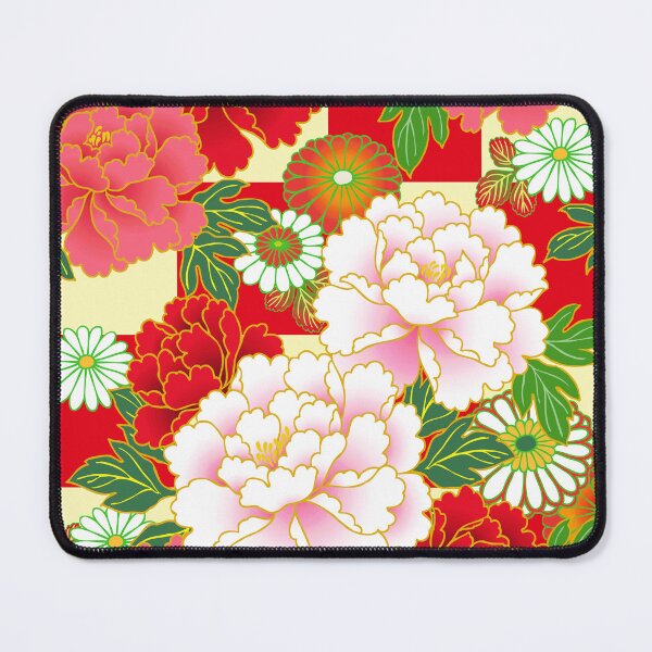 Item preview, Red Pink Peony Vintage Japanese Floral Kimono Pattern designed and sold by Vicky Brago-Mitchell®.
