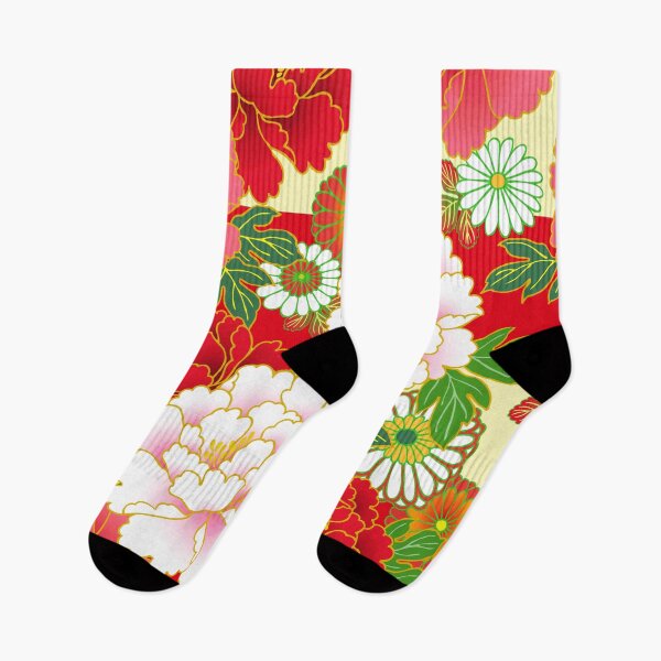 Item preview, Red Pink Peony Vintage Japanese Floral Kimono Pattern designed and sold by Vicky Brago-Mitchell®.