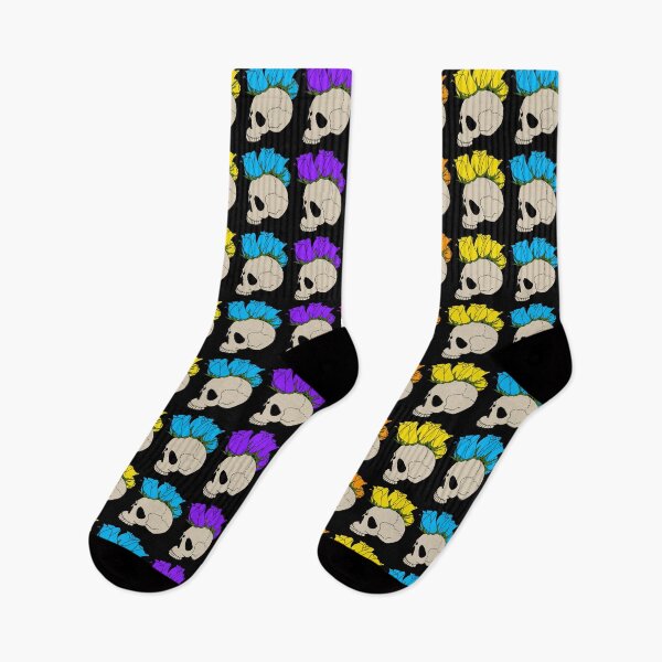 Item preview, Skulls with rainbow Mohawks  designed and sold by spookdoodle.co.