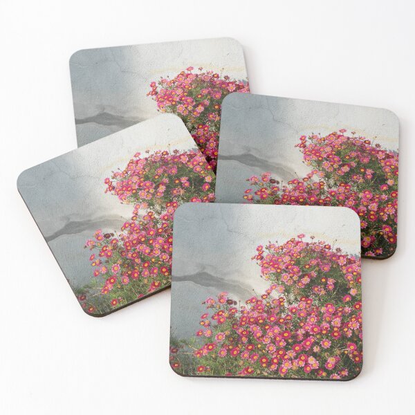Item preview, Pink Flowers Against a Gray Stucco Wall designed and sold by pixelmountain.
