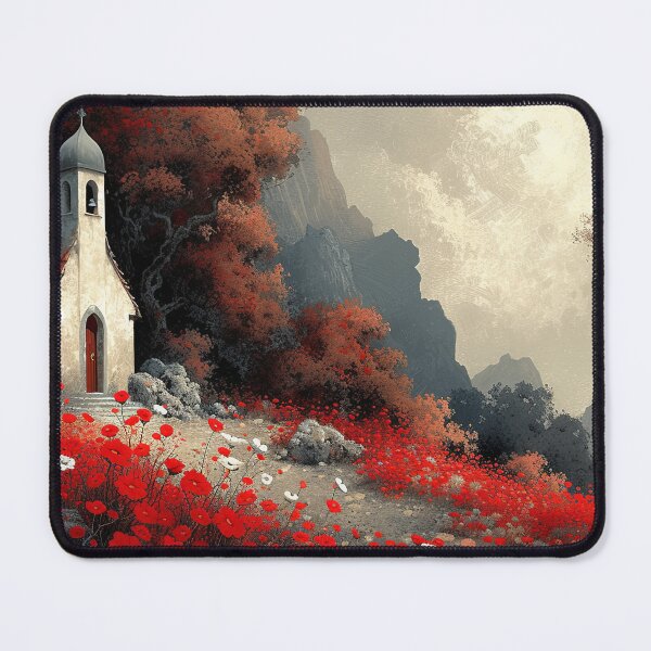 Item preview, CHAPEL AMIDST CRIMSON BLOSSOMS designed and sold by ArtbyRolleen.