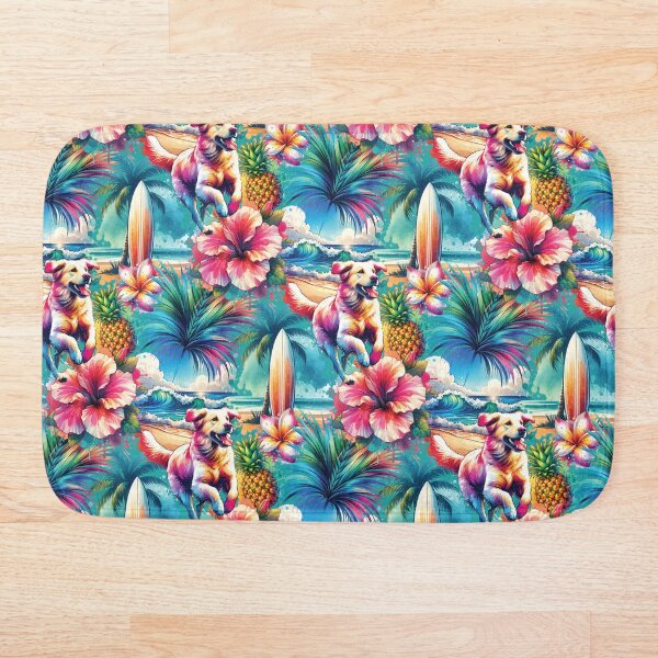 Item preview, Vibrant Hawaiian Dog All-Over Print with Surfboard, Flowers, Beach & Fruit designed and sold by Pawsitive Pixel Studio.