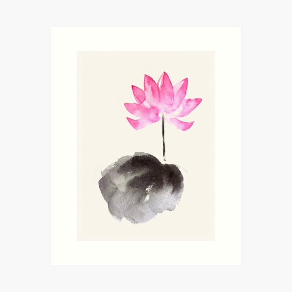 Item preview, Lotus sumi-e brush painting art designed and sold by JeraRS.