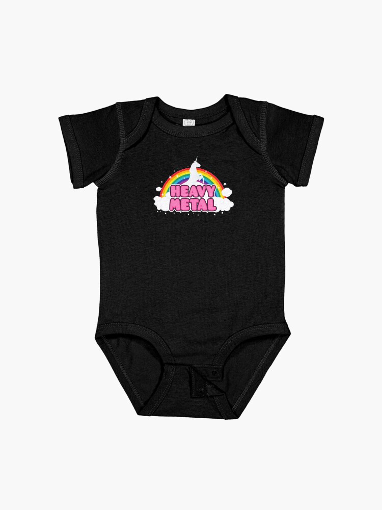 Thumbnail 1 of 2, Baby One-Piece, HEAVY METAL! (Funny Unicorn / Rainbow Mosh Parody Design) designed and sold by badbugs.