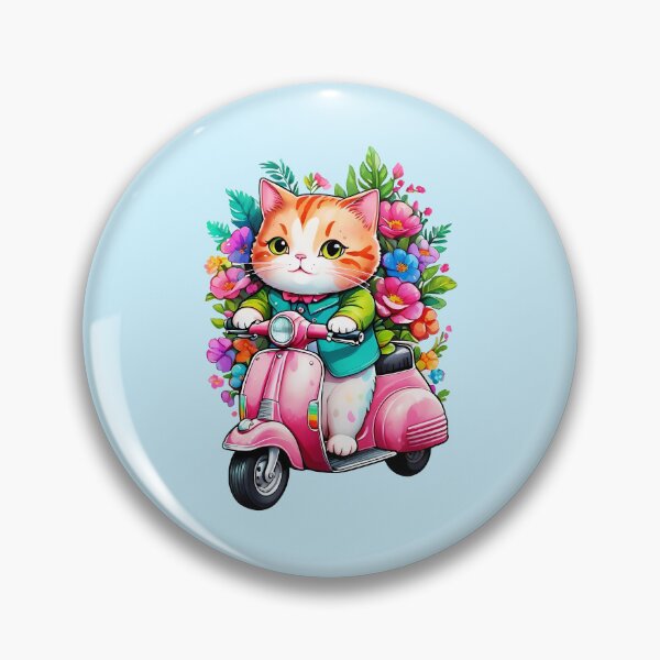 Item preview, "Whisker Wheels: Cat Cruising on Vintage Pink Scooter with Floral Splash" designed and sold by Cosmicreations1.