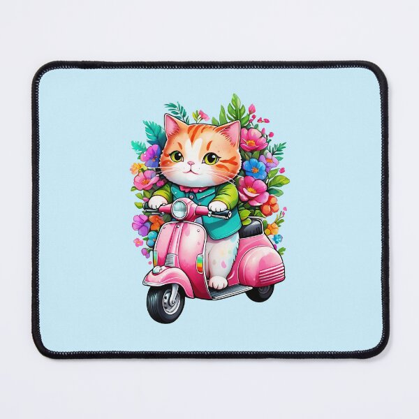 Item preview, "Whisker Wheels: Cat Cruising on Vintage Pink Scooter with Floral Splash" designed and sold by Cosmicreations1.