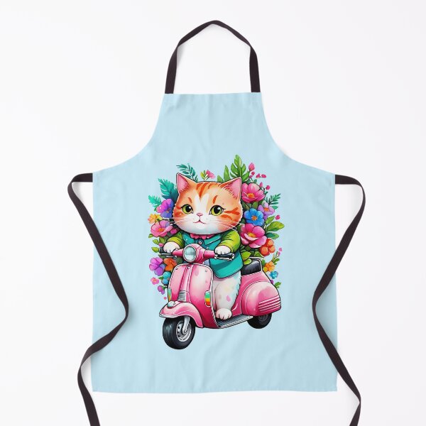 Item preview, "Whisker Wheels: Cat Cruising on Vintage Pink Scooter with Floral Splash" designed and sold by Cosmicreations1.