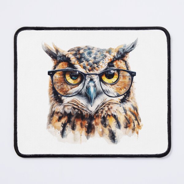 Item preview, Watercolor Great Horned Owl Wearing Glasses designed and sold by TheAnimalZ00.
