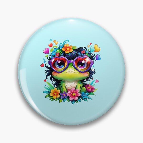 Item preview, "Heartfelt Frog: Frog with Heart-Shaped Glasses amidst Floral and Heart Splash" designed and sold by Cosmicreations1.