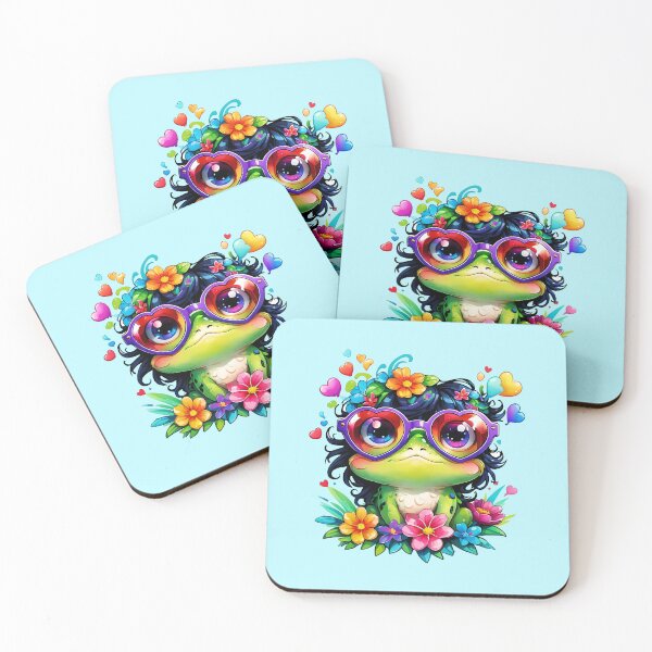 Item preview, "Heartfelt Frog: Frog with Heart-Shaped Glasses amidst Floral and Heart Splash" designed and sold by Cosmicreations1.