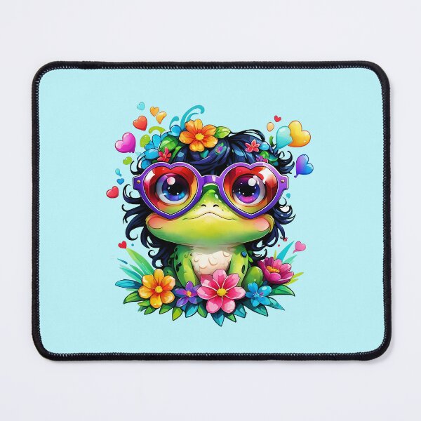 Item preview, "Heartfelt Frog: Frog with Heart-Shaped Glasses amidst Floral and Heart Splash" designed and sold by Cosmicreations1.