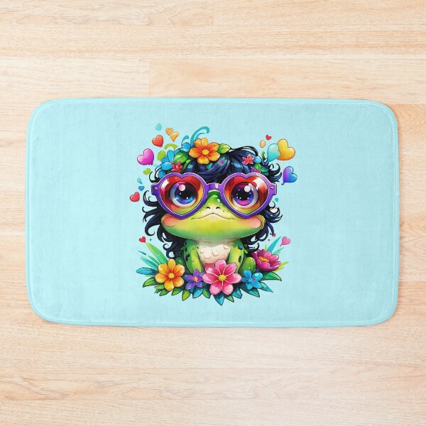 Item preview, "Heartfelt Frog: Frog with Heart-Shaped Glasses amidst Floral and Heart Splash" designed and sold by Cosmicreations1.