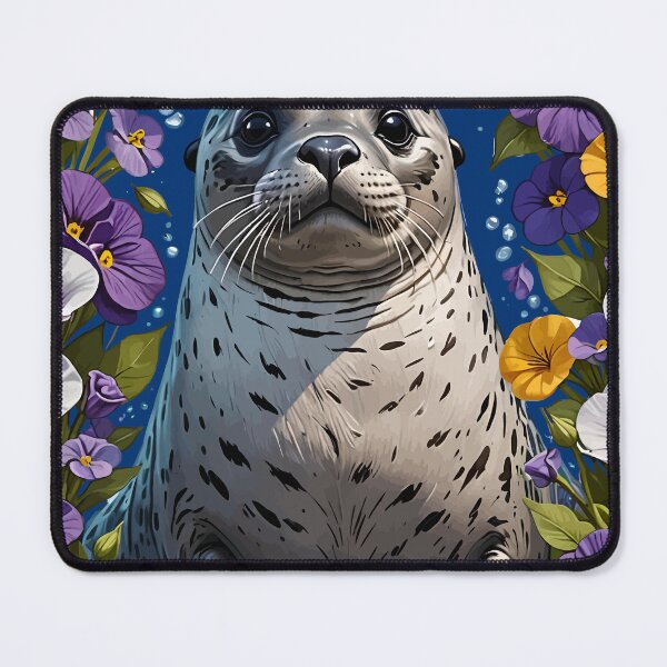 Item preview, Cartoon Of A Harbor Seal Surrounded By Viola sororia Flowers designed and sold by taiche.