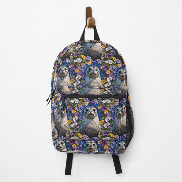 Item preview, Cartoon Of A Harbor Seal Surrounded By Viola sororia Flowers designed and sold by taiche.
