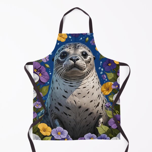 Item preview, Cartoon Of A Harbor Seal Surrounded By Viola sororia Flowers designed and sold by taiche.