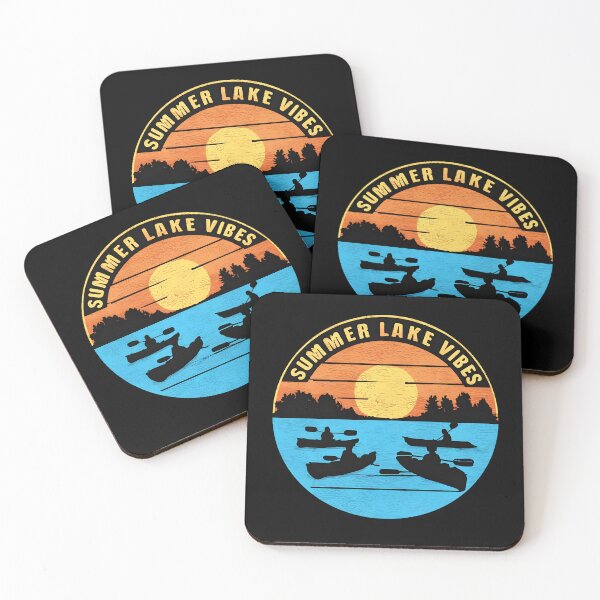 Item preview, Retro Round Graphic of Kayaks at Sunrise on Lake - "Summer Lake Vibes" designed and sold by BNCH44.