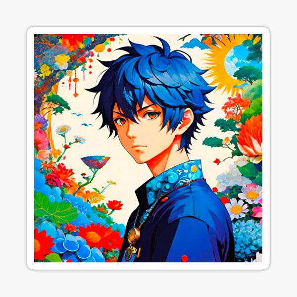 Item preview, Jeune homme animé japonais entouré de fleurs designed and sold by GrizzlyCompany.