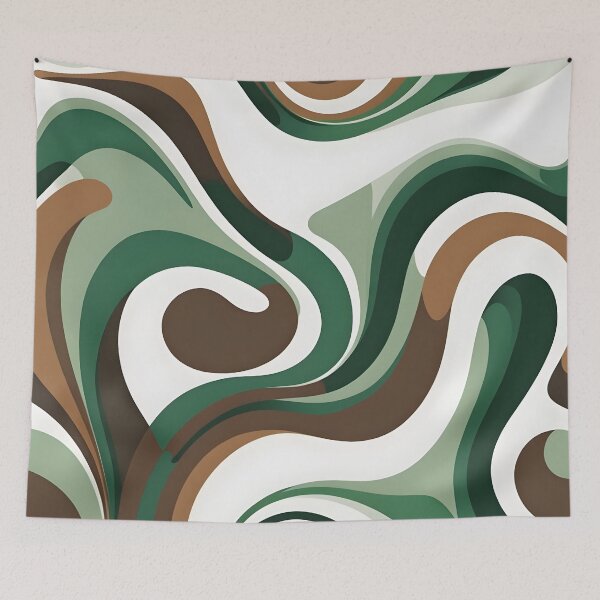 Item preview, Groovy Retro Liquid Swirl Fluid Wavy  Pattern Green,  Beige designed and sold by Prints and Lifestyle.