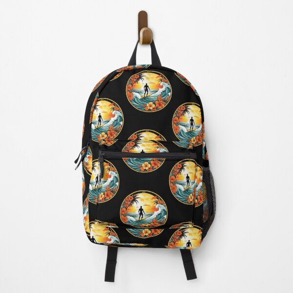 Item preview, Surfer Silhouette at Sunset surrounded by Hawaiian Orchids designed and sold by NautiChic.