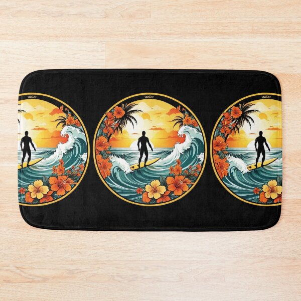 Item preview, Surfer Silhouette at Sunset surrounded by Hawaiian Orchids designed and sold by NautiChic.