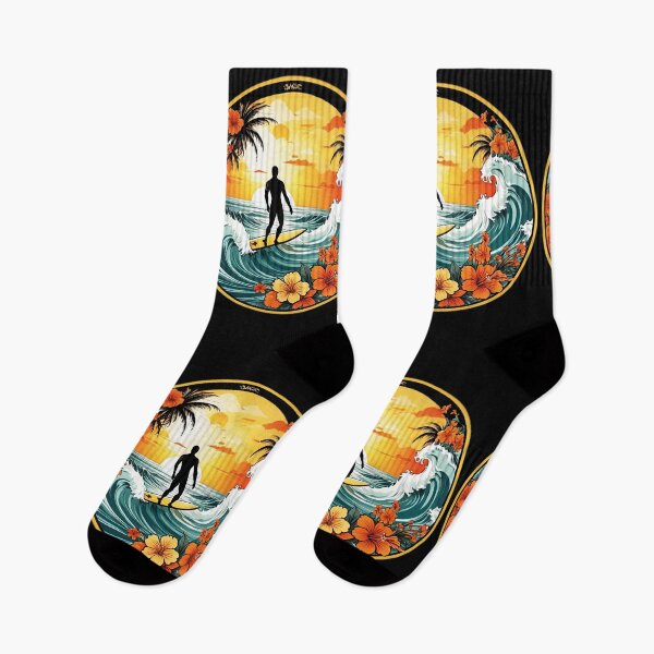 Item preview, Surfer Silhouette at Sunset surrounded by Hawaiian Orchids designed and sold by NautiChic.
