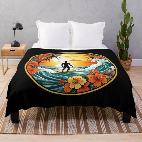 Item preview, Surfer Silhouette at Sunset surrounded by Hawaiian Orchids designed and sold by NautiChic.
