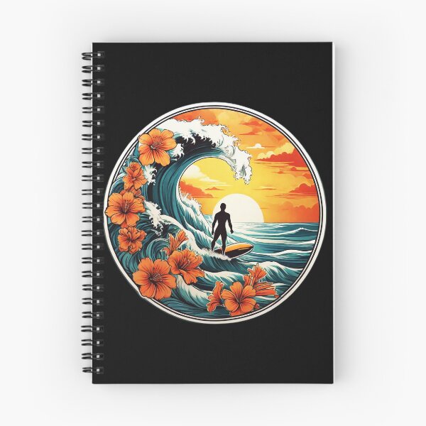 Item preview, Big Wave Surfer Silhouette at Sunset surrounded by Hawaiian Orchids designed and sold by NautiChic.