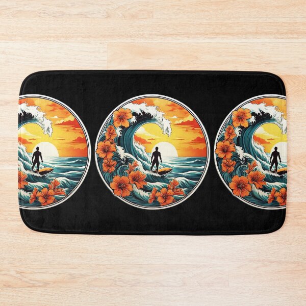 Item preview, Big Wave Surfer Silhouette at Sunset surrounded by Hawaiian Orchids designed and sold by NautiChic.