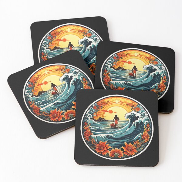 Item preview, Poseidon Silhouette at Sunset Surrounded by Big Waves designed and sold by NautiChic.