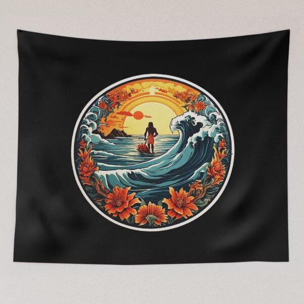 Item preview, Poseidon Silhouette at Sunset Surrounded by Big Waves designed and sold by NautiChic.