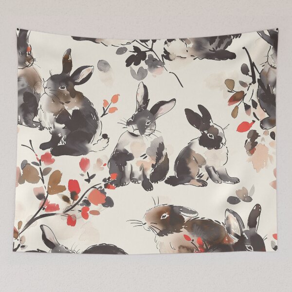 Item preview, Japanese ink bunny pattern designed and sold by LittleNippon.