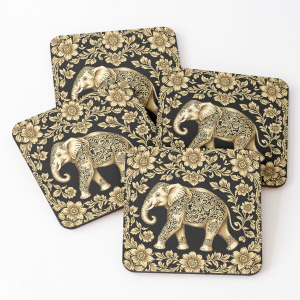 Item preview, Elephant with beautiful golden flowers designed and sold by Artchara..
