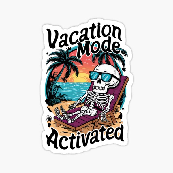 Vacation Mode Activated Skeleton Beach Design Sticker