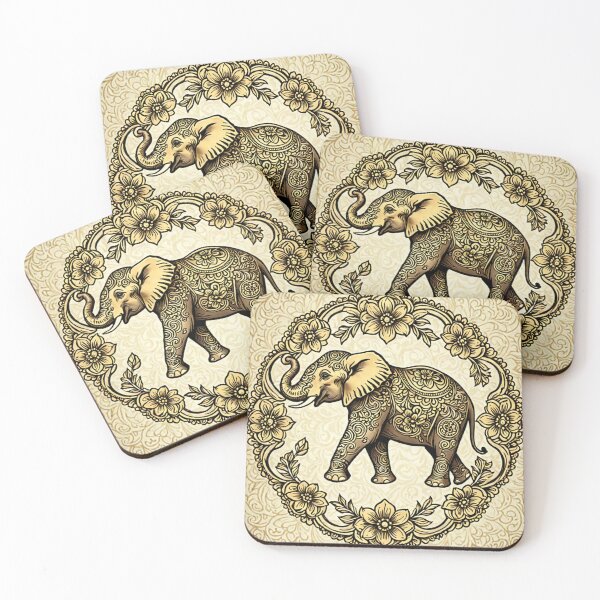 Item preview, Beautiful elephant and golden flowers  designed and sold by Artchara..
