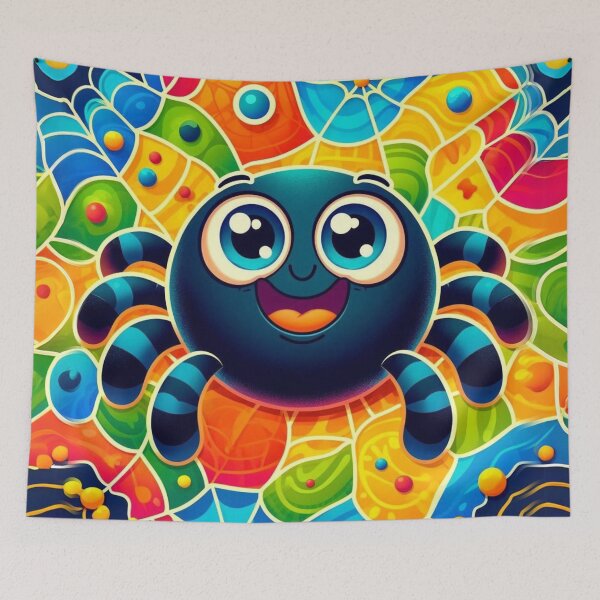 Item preview, Happy Cartoon Spider in a Colourful Web designed and sold by Sillytoe.