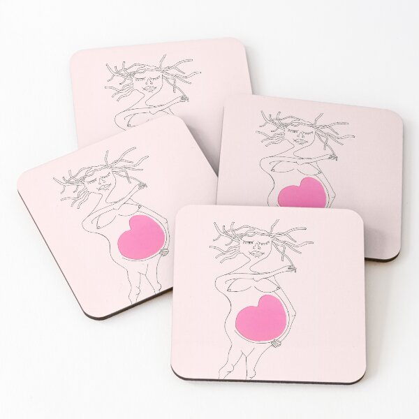 Item preview, Humorous pencil drawing caricature pregnant woman pink designed and sold by Carré Comme Orange.