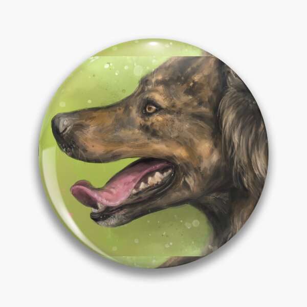 Item preview, Painting of a Brown Brindle Long Hair Dutch Shepherd with its Tongue Out on Green Background designed and sold by ibadishi.