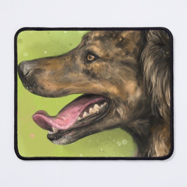 Item preview, Painting of a Brown Brindle Long Hair Dutch Shepherd with its Tongue Out on Green Background designed and sold by ibadishi.