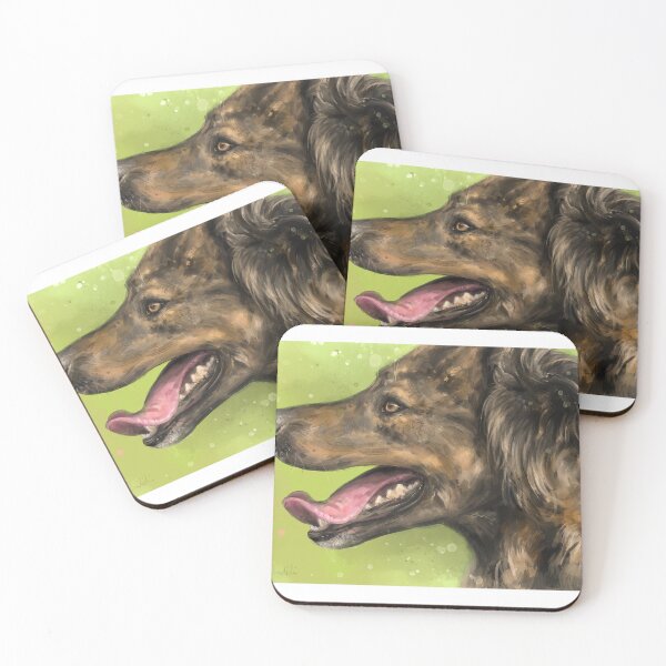 Item preview, Painting of a Brown Brindle Long Hair Dutch Shepherd with its Tongue Out on Green Background designed and sold by ibadishi.