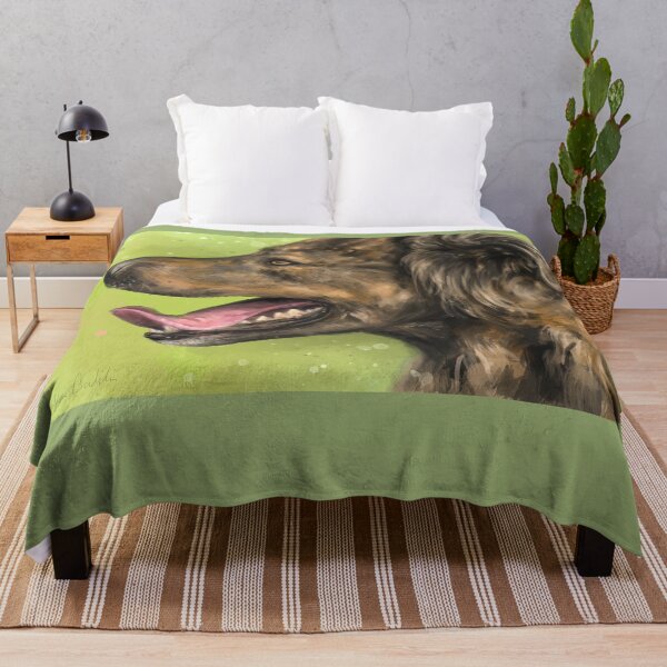 Item preview, Painting of a Brown Brindle Long Hair Dutch Shepherd with its Tongue Out on Green Background designed and sold by ibadishi.