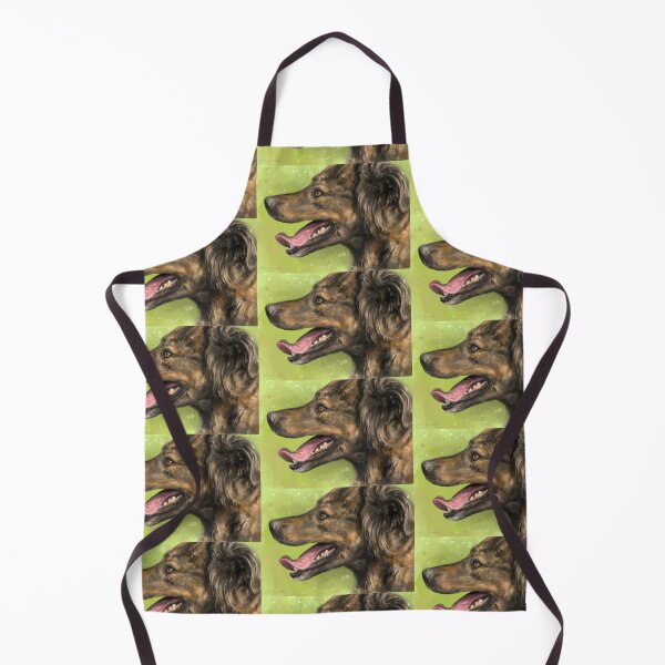 Item preview, Painting of a Brown Brindle Long Hair Dutch Shepherd with its Tongue Out on Green Background designed and sold by ibadishi.