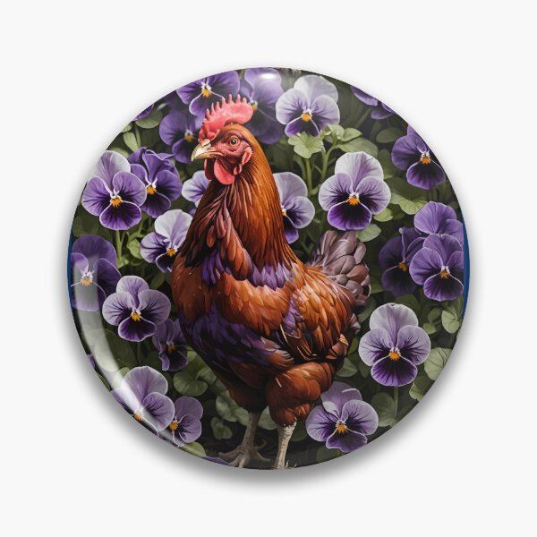 Item preview, Rhode Island Red Chicken Surrounded By Viola sororia Flowers designed and sold by taiche.