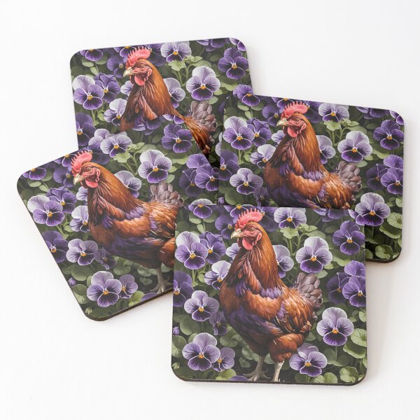Item preview, Rhode Island Red Chicken Surrounded By Viola sororia Flowers designed and sold by taiche.