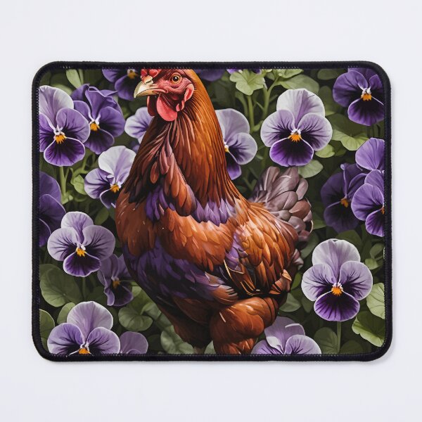 Item preview, Rhode Island Red Chicken Surrounded By Viola sororia Flowers designed and sold by taiche.