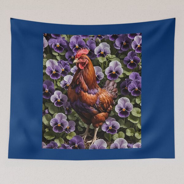 Item preview, Rhode Island Red Chicken Surrounded By Viola sororia Flowers designed and sold by taiche.