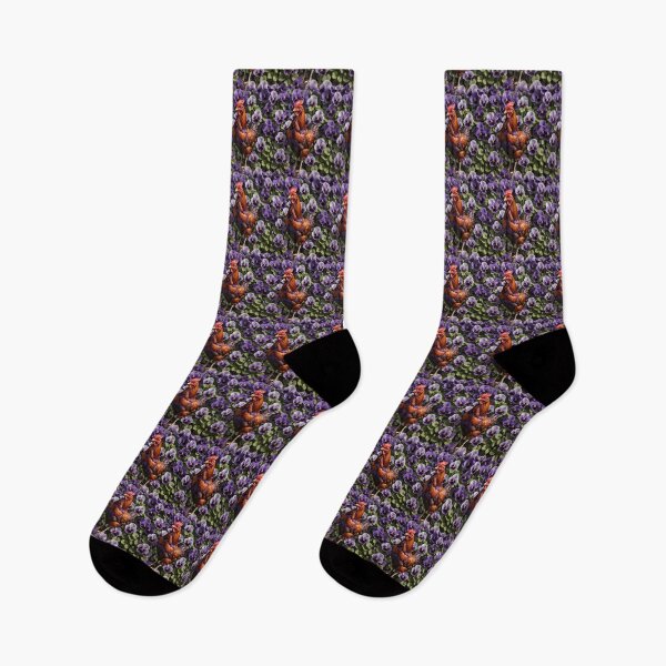 Item preview, Rhode Island Red Chicken Surrounded By Viola sororia Flowers designed and sold by taiche.
